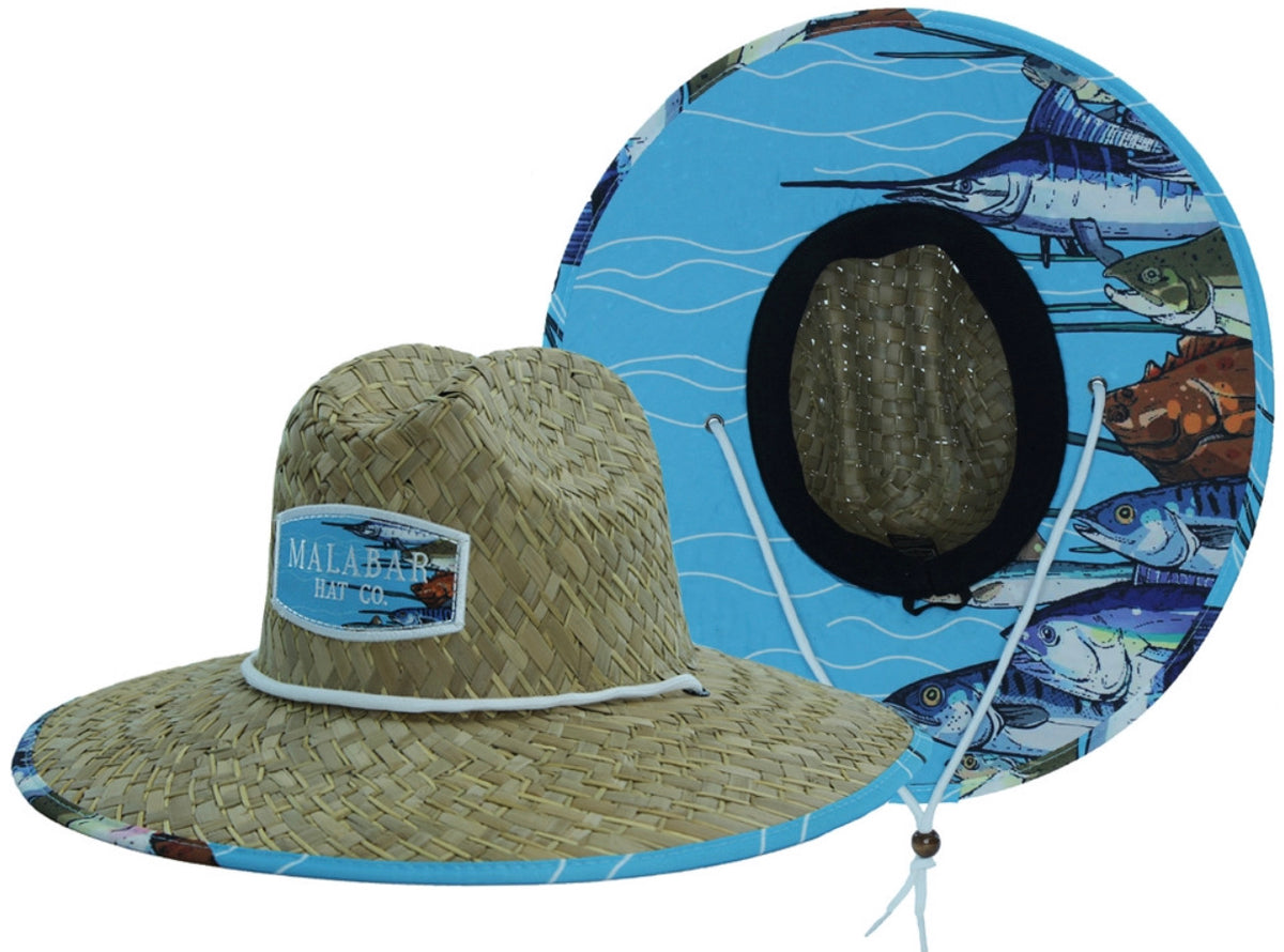 Fabric Pattern Print Straw Sunhat Men & Women, Lifeguard Hat, Beach, Swim, Cruise, Paddle Board, Boat, Fishing, Fits All