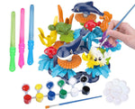 KC Republic Ocean Reef Sea Creatures 37pcs Water Washable Painting & Building Toy Set, Children's Activity Art Kit, Paint Your Own Buildable Ocean Reef Toy with Free Bubbles Wand Gift