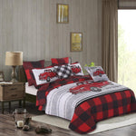 Virah Bella 3 Piece King Cabin Quilt Bedding Set - Farm Life - Red & Black Plaid - Rustic Country Reversible Patchwork Comforter Set with Decorative Pillow Shams