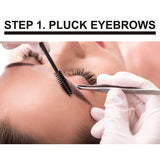 Eyebrow Extensions Premium Kit with 2 Trays of Mink Eyebrows in Black and Dark Comes on Mixed Length Trays 5-8 mm Mix, Eyebrow Premium Glue Clear & Dual Pack (Straight & Curved Tip) Extension Tweezers