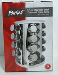 Parini Revolving Countertop Spice Rack Stainless Steel Seasoning Storage Organization, Spice Carousel Tower for Kitchen Set of 16 Jars