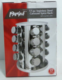 Parini Revolving Countertop Spice Rack Stainless Steel Seasoning Storage Organization, Spice Carousel Tower for Kitchen Set of 16 Jars