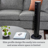 HOLMES 36" Smart WI-FI Connected Tower Fan, Alexa Fan, Voice Control, Oscillation, Digital Control Panel, Remote Control, 3 Speed Settings, 3 Modes, 15-Hour Auto-Shut Off Timer, Black Finish