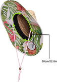 Flamingo Fabric Pattern Print Straw Sunhat Men & Women, Lifeguard Hat, Beach, Swim, Cruise, Paddle Board, Boat, Fishing, Fits All, Malabar Hat