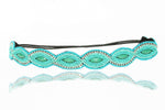 KC Republic Blue Bohemian Bridal Wedding Turquoise and Rhinestone Stone Scallop Beaded Headband Elastic Stretch Headwrap with Style Guide