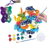 KC Republic Ocean Reef Sea Creatures 37pcs Water Washable Painting & Building Toy Set, Children's Activity Art Kit, Paint Your Own Buildable Ocean Reef Toy with Free Stress Reducing Keychain Gift