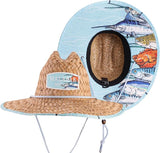 School of Fish Fabric Pattern Print Straw Sunhat Men & Women, Lifeguard Hat, Beach, Swim, Cruise, Paddle Board, Boat, Fishing, Fits All, Malabar Hat