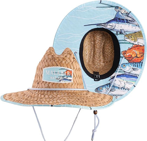 School of Fish Fabric Pattern Print Straw Sunhat Men & Women, Lifeguard Hat, Beach, Swim, Cruise, Paddle Board, Boat, Fishing, Fits All, Malabar Hat