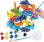 KC Republic Ocean Reef 37 Pcs Water Washable Painting & Building Toy Set for Toddlers and Kids Age 3+, Build and Paint with Water Washable Paints and Brushes, Perfect for Imaginative and Creative Play Stem Toy