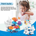 KC Republic Ocean Reef Sea Creatures 37pcs Water Washable Painting & Building Toy Set, Children's Activity Art Kit, Paint Your Own Buildable Ocean Reef Toy with Free Bubbles Wand Gift