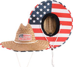 American Flag Fabric Pattern Print Straw Children's Sunhat, Boy & Girl, Ages 3+, Lifeguard Hat, Beach, Swim, Cruise, Paddle Board, Boat, Fishing, Fits All, Malabar Hat