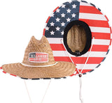 American Flag Fabric Pattern Print Straw Sunhat Men & Women, Lifeguard Hat, Beach, Swim, Cruise, Paddle Board, Boat, Fishing, Fits All, Malabar Hat