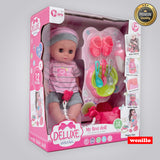 Deluxe Lovely Baby Doll with Feeding and Pee Function, 12 Sounds, and Accessories for Kids, 3+ Ages