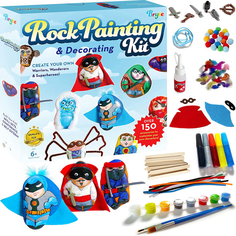 Bryte Rock Painting Kit for Kids 6+ With Ninja, Warrior and Superhero Toy Access