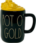 Rae Dunn Pot O' Gold Black Mug with Gold Coins Topper Lid Valentine's Day Gift