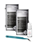 Eyebrow Extensions Kit with 2 Trays of Mink Eyebrows in Black, Eyebrow Extension Glue Clear & Extension Tweezers, Comes on Mixed Length Trays 5-8 mm Mix (2-Black, Turquoise Tweezer)