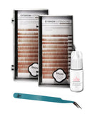 Eyebrow Extensions Kit with 2 Trays of Mink Eyebrows in Blonde/Light Brown, Eyebrow Glue Clear & Extension Tweezers, Comes on Mixed Length Trays 5-8 mm Mix (Light Brown 2-Pack, Turquoise Tweezer)