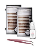 Eyebrow Extensions Kit with 2 Trays of Mink Eyebrows in Brown, Eyebrow Extension Glue Clear & Extension Tweezers, Comes on Mixed Length Trays 5-8 Mm Mix by Kc Republic (Brown 2-Pack, Pink Tweezer)