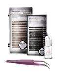 Eyebrow Extensions Kit with 2 Trays of Mink Eyebrows in Black and Dark Brown, Eyebrow Glue Clear & Extension Tweezers, Comes on Mixed Length Trays 5-8 mm Mix (Black & Dark Brown, Violet Tweezer)