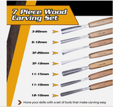 Schaaf Wood Carving Tools 7pc Expansion Chisel Set with Canvas Case Full Size