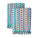 The Pioneer Woman Cotton Bath Towel Dotted Stripe Teal 27in x 52in, Set of 2