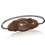 Womens Fashion Headband Gold and Brown Gatsby Beaded Headband. Adjustable Fit's Any Head. Comes with Look Sheet Inspired By Great Gatsby 20's Style by LAC Beauty