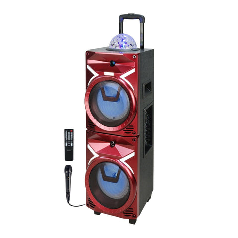 TopTech Boom-208 Fully Amplified Portable 5000 Watts Peak Power 2x8” Speaker with Led Light, Disco Ball & Free Microphone