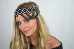 Great Gatsby Headband In Black with Diamond Accent Gatsby Flapper 1920's Rhinestone and Beaded Headband. Adjustable Band to Fit Any Head.