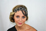 Great Gatsby Headband In Black with Diamond Accent Gatsby Flapper 1920's Rhinestone and Beaded Headband. Adjustable Band to Fit Any Head.