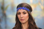 Great Gatsby Headband Blue with Diamonds Gatsby Flapper 1920's Rhinestone and Beaded Headband. Adjustable Band to Fit Any Head.