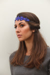 Great Gatsby Headband Blue with Diamonds Gatsby Flapper 1920's Rhinestone and Beaded Headband. Adjustable Band to Fit Any Head.