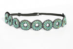 Blue Circle Rhinestone Diamond Adjustable Headband Elastic Vintage Gatsby 1920's style