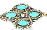 Turquoise Blue Stone with Diamond Crystal Cross Headband Rhinestone Elastic Stretch Headband with Style Guide