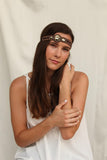 Brown Golden Oval Beaded Rhinestone Headband Elastic Stretch Headwrap with Style Guide 20 Differnt Ways to Wear