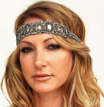 Bridesmaid Silver Bohemian Boho Headband With Adjustable Strap and Non-Slip Grip Backing