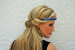 Royal Blue and Silver Rhinestone Headband, Fashion, Rhinestone Headband, Bohemian, Beach, Rhinestones Adjustable Stretch Band