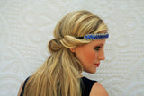 Royal Blue and Silver Rhinestone Headband, Fashion, Rhinestone Headband, Bohemian, Beach, Rhinestones Adjustable Stretch Band