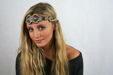 Aztec Gold Rhinestone Beaded Headband and Look Sheet on All the Different Ways to Wear