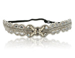 Bridal Thin Pearl Crystal Rhinestone Diamond Headband Adjustable Elastic Headband