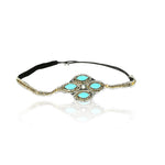 Turquoise Blue Stone with Diamond Crystal Cross Headband Rhinestone Elastic Stretch Headband with Style Guide