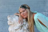 Blue Vintage Flower Gatsby Beaded Headband Elastic Stretch Headwrap with Style Guide 20 Differnt Ways to Wear