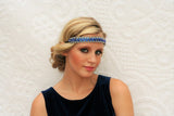 Royal Blue and Silver Rhinestone Headband, Fashion, Rhinestone Headband, Bohemian, Beach, Rhinestones Adjustable Stretch Band