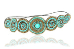 Turquoise Blue and Cream Stone Beaded Headband Elastic Stretch Headwrap with Style Guide 20 Different Ways to Wear