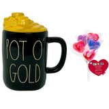 Rae Dunn Pot O' Gold Black Mug with Gold Coins Topper Lid Valentine's Day Gift