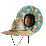 Beer Hat Fabric Pattern Print Straw Sunhat Women, Lifeguard Hat, Beach, Swim, Cruise, Paddle Board, Boat, Fishing, Fits All, Malabar Hat.