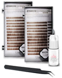 Eyebrow Extensions Kit with 2 Trays of Mink Eyebrows in Brown, Eyebrow Extension Glue Clear & Extension Tweezers, Comes on Mixed Length Trays 5-8 Mm Mix by Kc Republic (Brown 2-Pack, Black Tweezer)