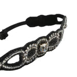 Great Gatsby Headband In Black with Diamond Accent Gatsby Flapper 1920's Rhinestone and Beaded Headband. Adjustable Band to Fit Any Head.