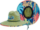 Malabar Palm Tree Fabric Pattern Print Straw Sunhat Men & Women, Lifeguard Hat, Beach, Swim, Cruise, Paddle Board, Boat, Fishing, Fits All, Malabar Hat