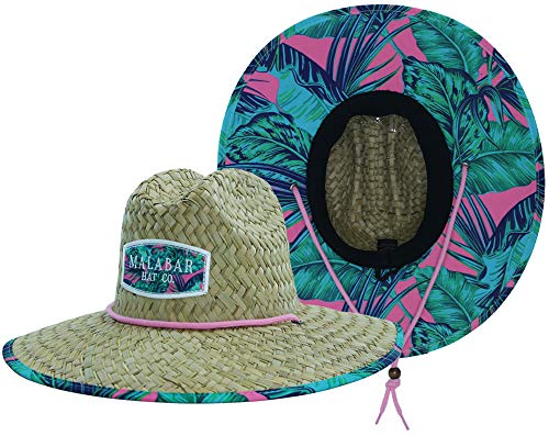 Pink Palm Fabric Pattern Print Straw Sunhat Men & Women, Lifeguard Hat – Malabar  Hat Company