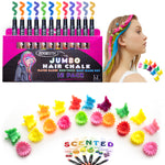 Kids Hair Chalk - JUMBO HAIR CHALK PENS - RAINBOW - Washable Hair Color Safe For Kids And Teen - 200% MORE COLOR PER PEN - SCENTED - For Party, Girls Gift, Kids Toy, Birthday Gift For Girls, 12 Colors